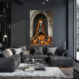 Skeleton Figure with Pumpkins Halloween Autumn Poster