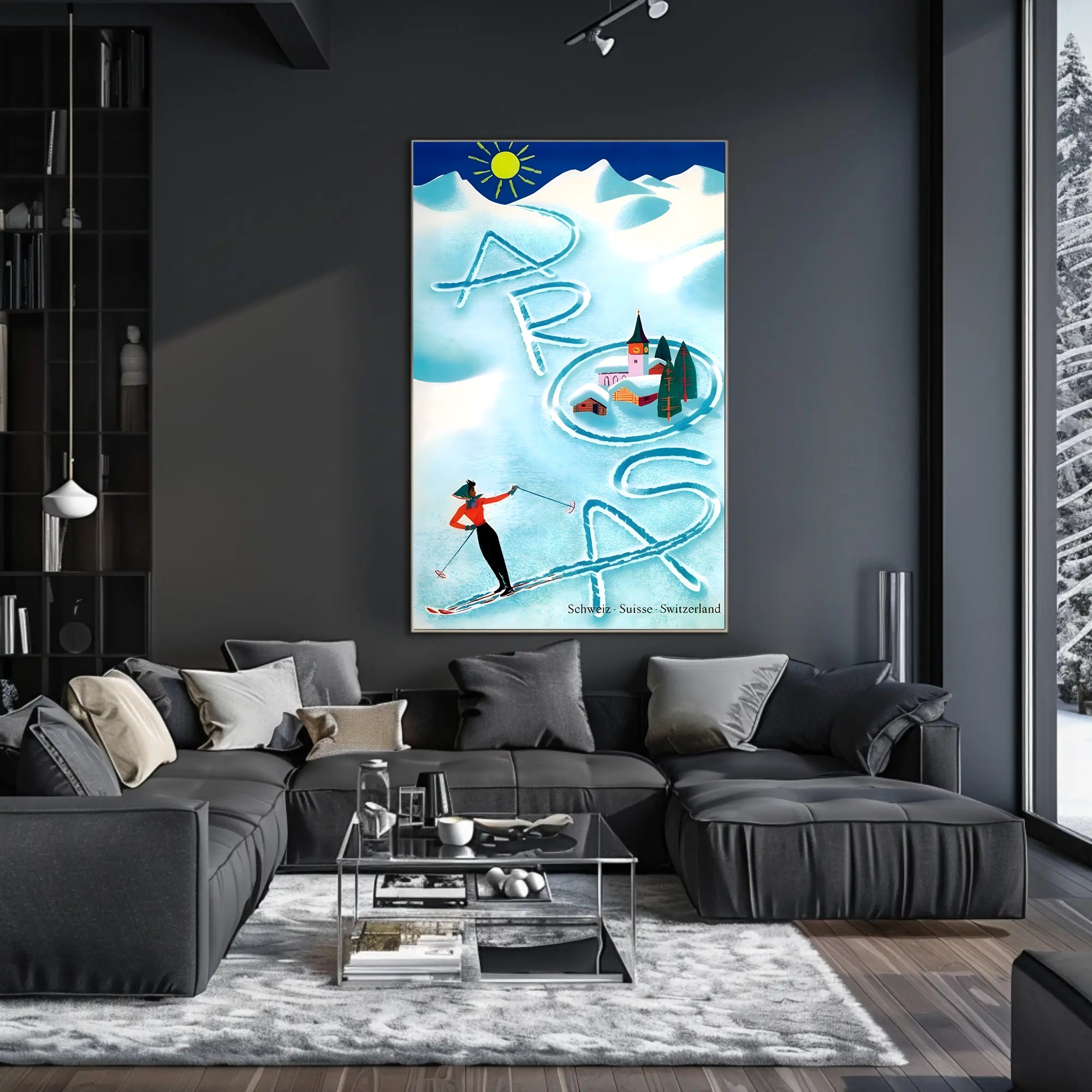 Skiing in Arosa Swiss Alps Travel Poster PosterGoat