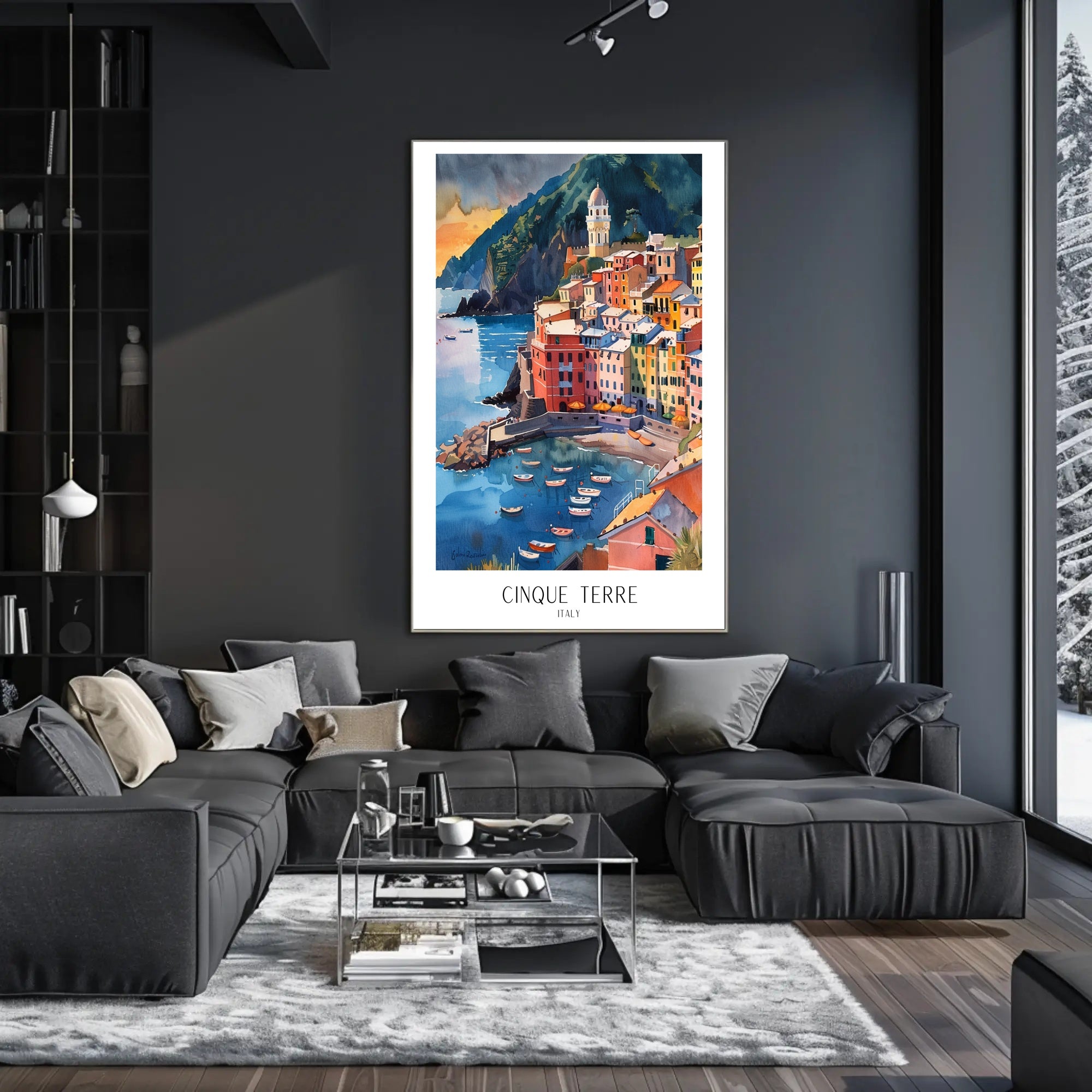Cinque Terre Coastal Watercolor Travel Poster PosterGoat