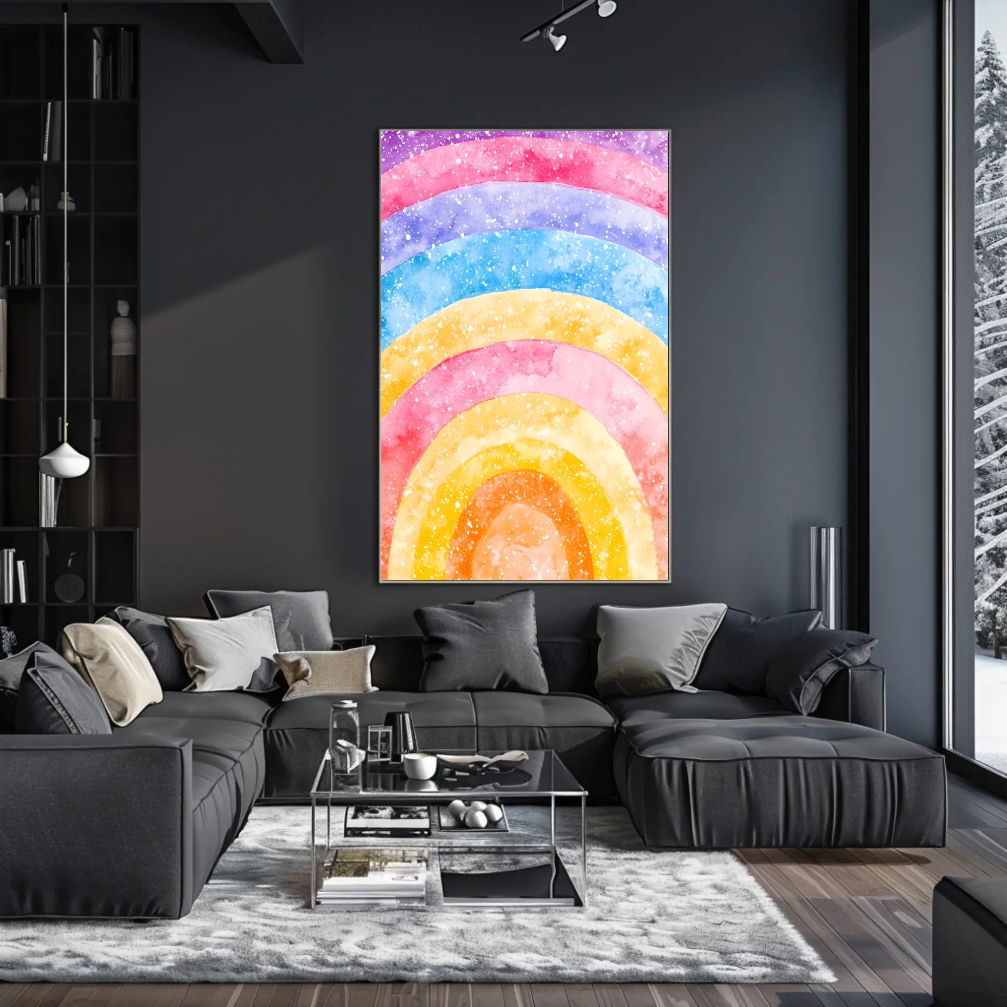 Rainbow Watercolor Poster Vibrant Nursery Wall Art