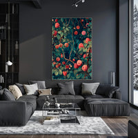 Vibrant Red Floral Scene Artistic Poster