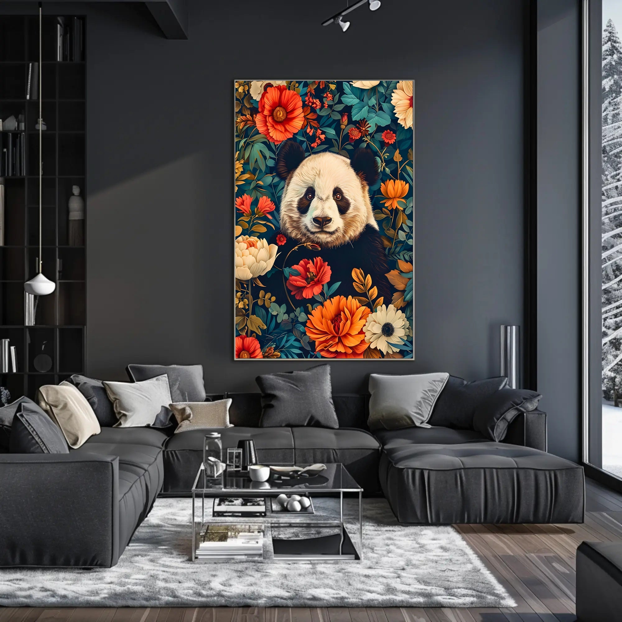 Panda in Bloom: Artistic Harmony Animal Poster