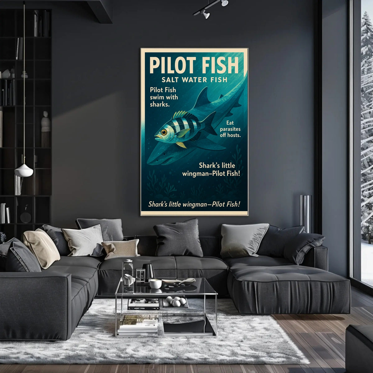 Pilot Fish and Shark Symbiosis Educational Poster
