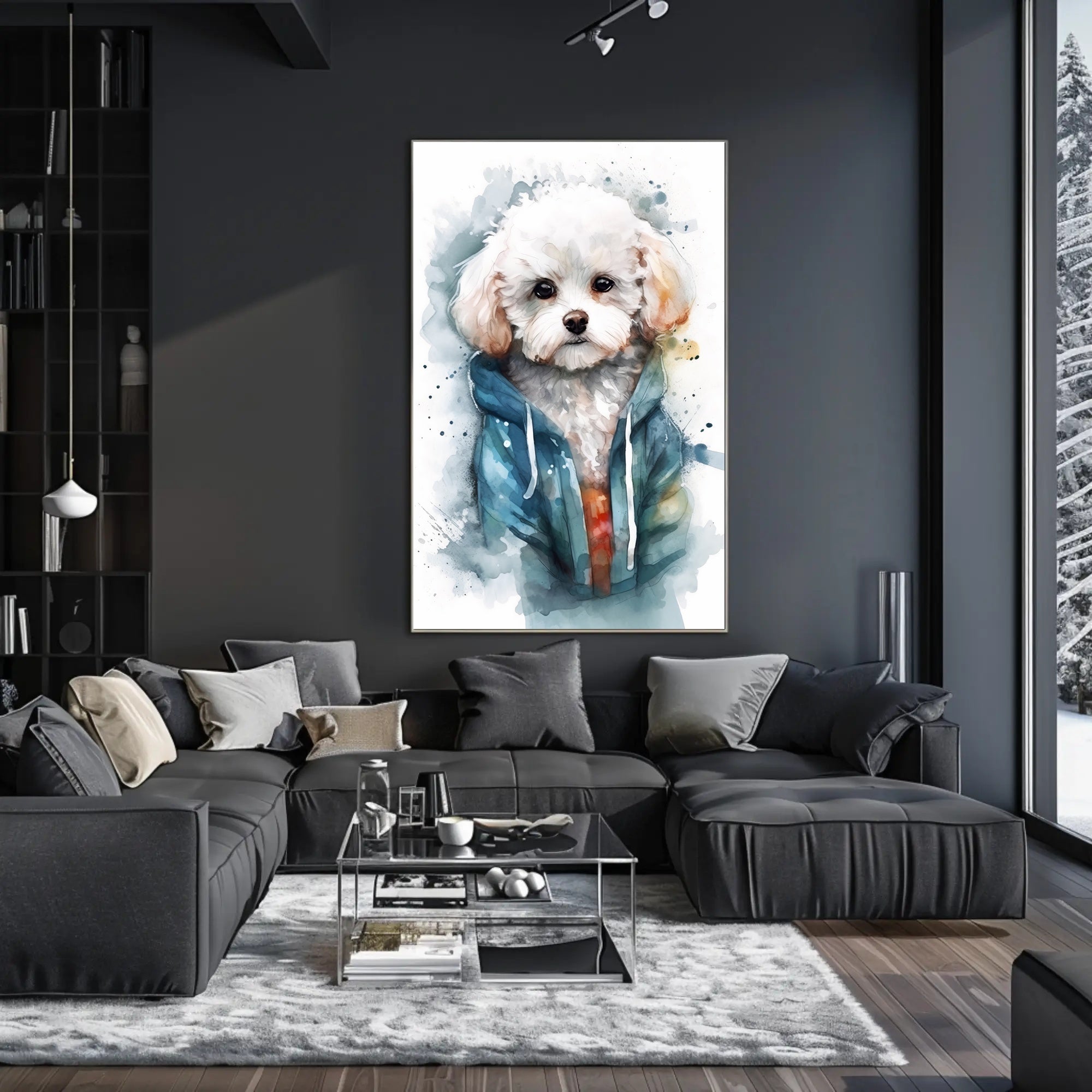 Cozy Dog Portrait Watercolor Poster Wall Art