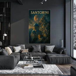 Santorini Dreamscape Planetary Backdrop Surrealism Poster