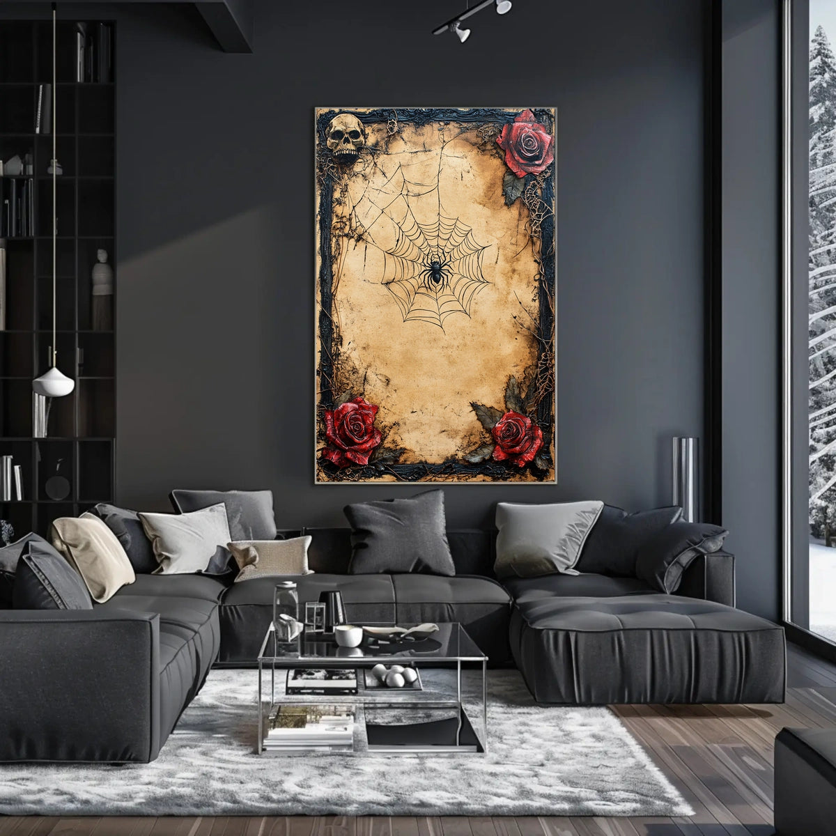 Vintage Gothic Skull with Roses Artistic Pop Culture Poster