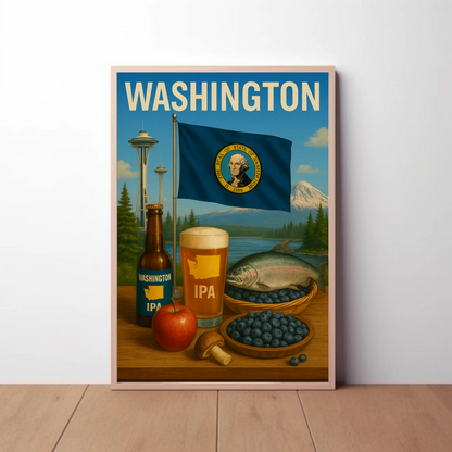 Washington IPA Salmon Space Needle Travel Poster