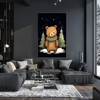 Whimsical Bear Winter Night Scene Art Poster