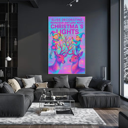 Elves Decorating Reindeer Antlers Poster