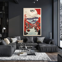 Scenic Gifu Mountains Cherry Blossoms Cultural Heritage Poster