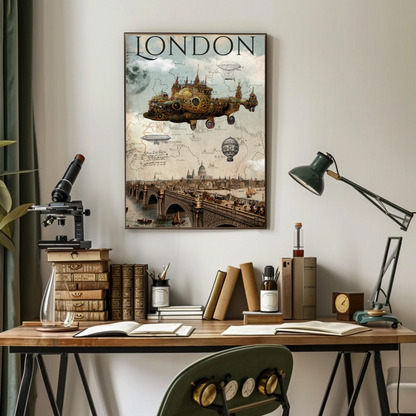 Vintage Poster Steampunk London Airship
