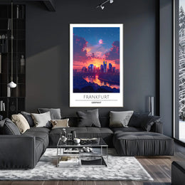 Frankfurt Skyline at Vibrant Sunset Urban or Cityscape Poster
