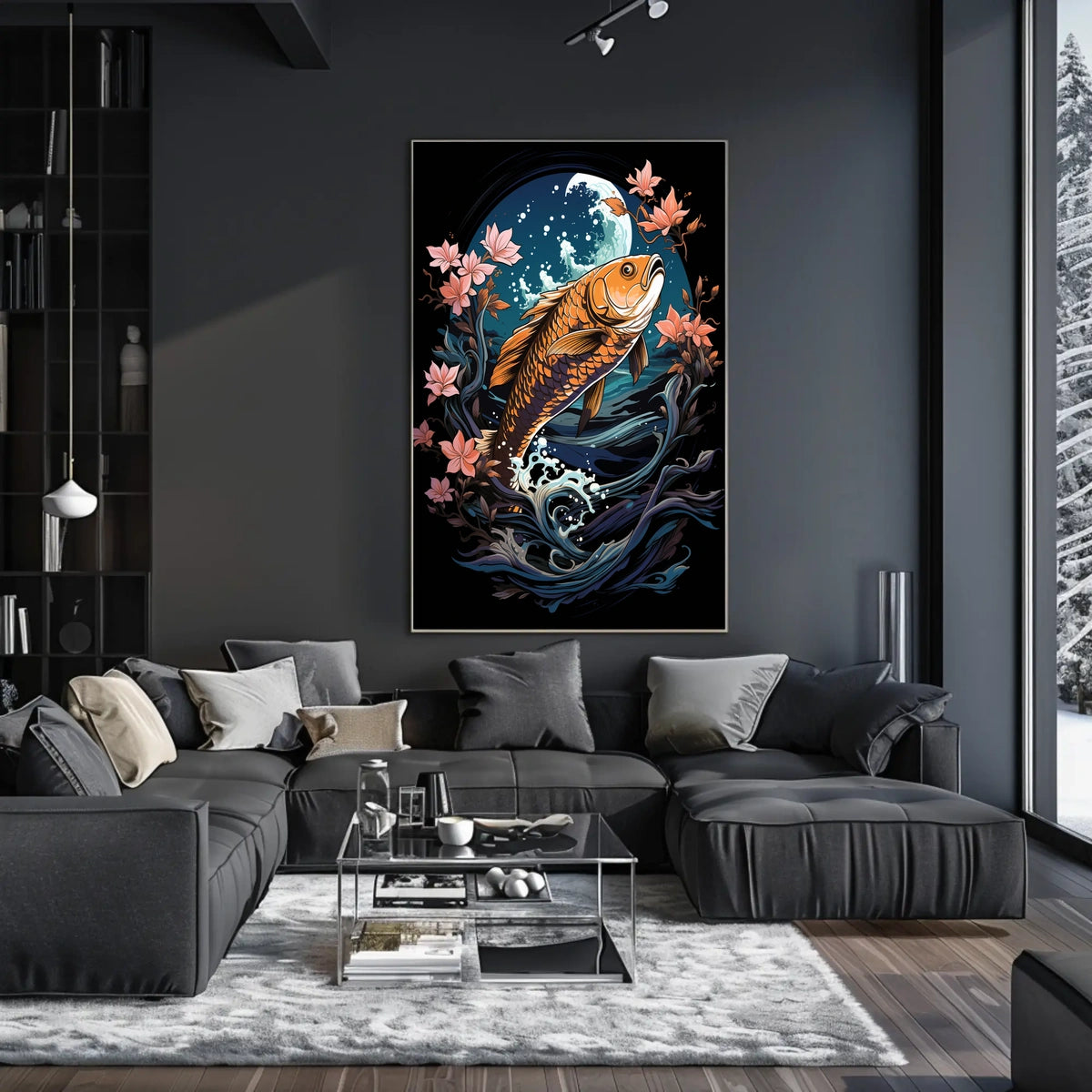 Koi Fish Moonlit Harmony Art Poster
