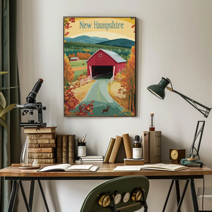 New Hampshire Vintage Poster Covered Bridge