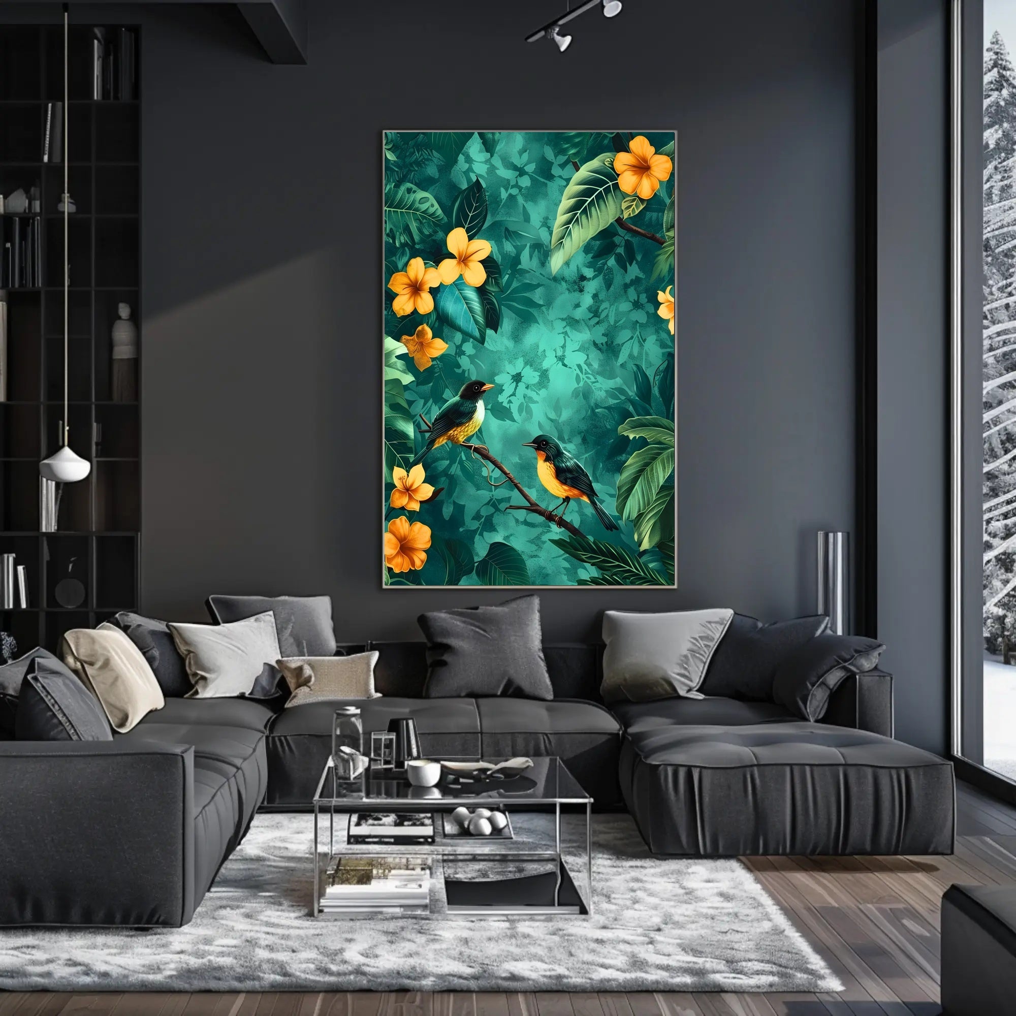 Tropical Birds in Lush Jungle Animal Poster