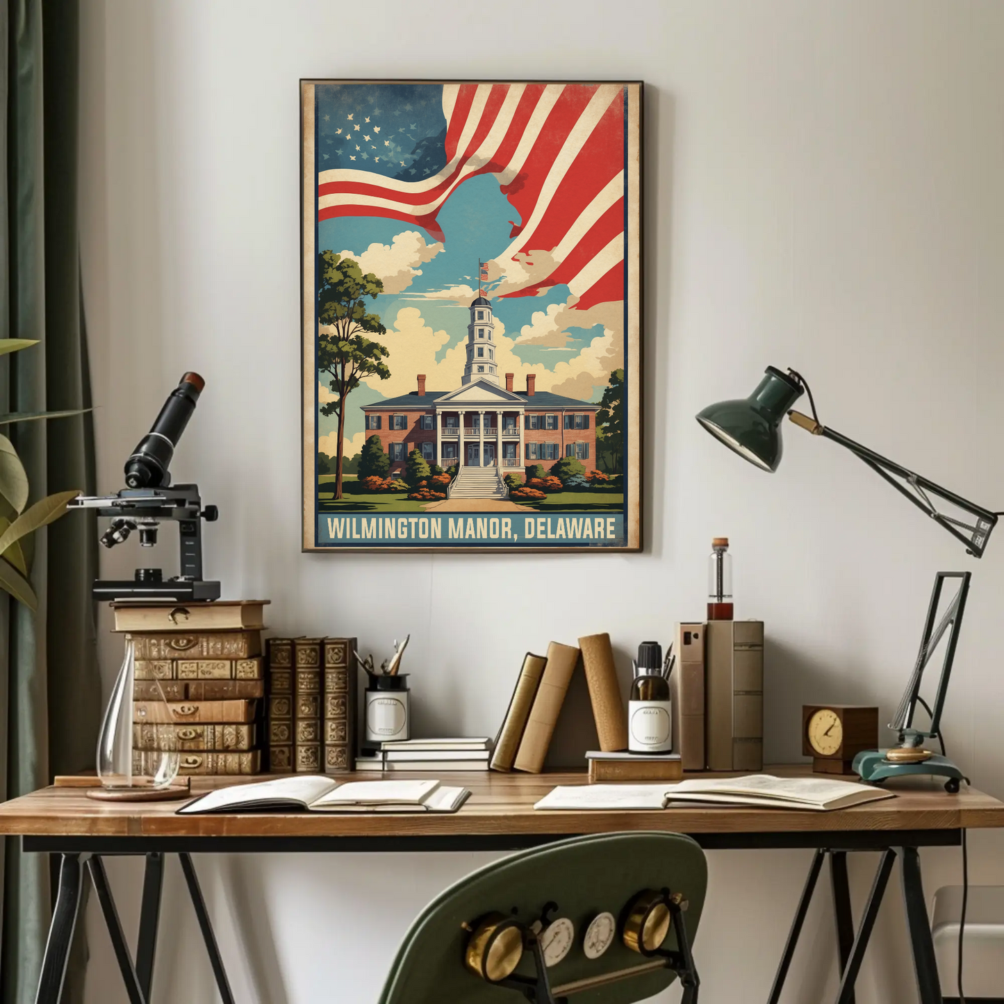 Wilmington Manor Delaware Capitol Flagscape Vintage Travel Poster