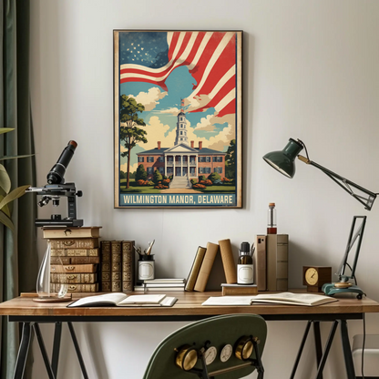 Wilmington Manor Delaware Capitol Flagscape Vintage Travel Poster