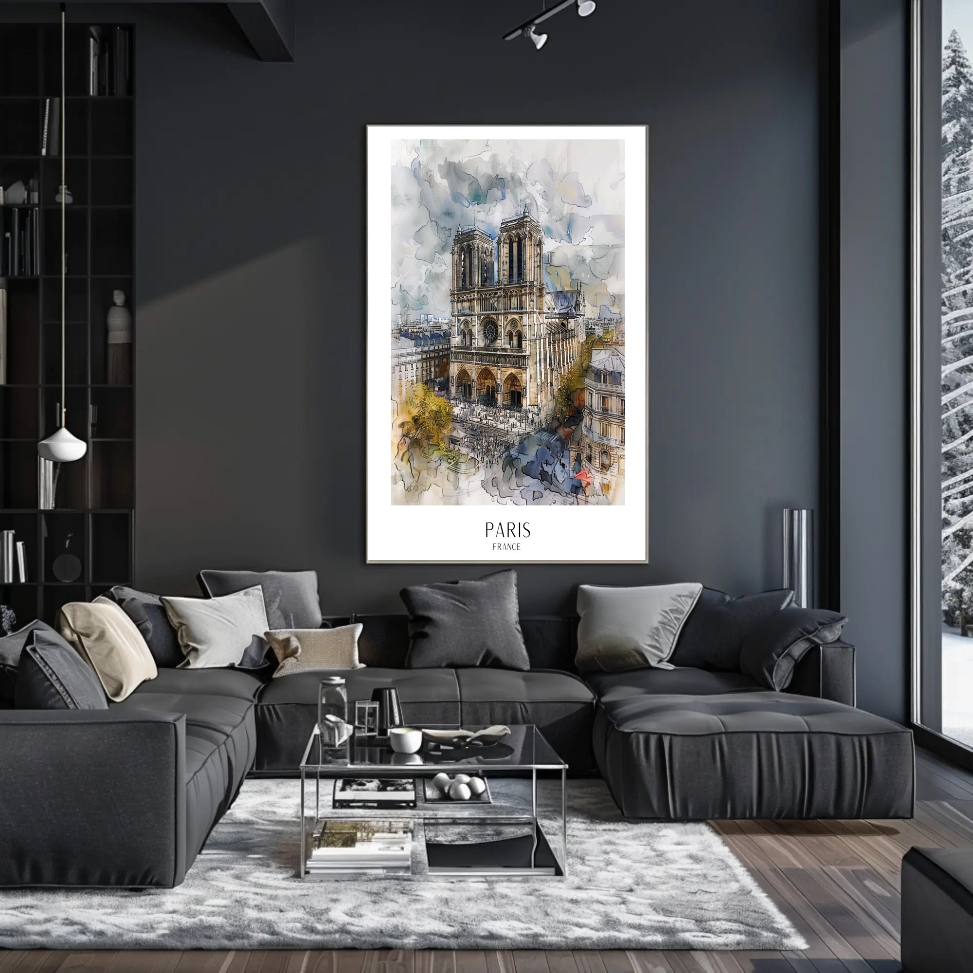 Notre-Dame Paris Watercolor Scene Urban or Cityscape Poster PosterGoat