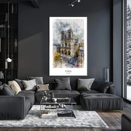 Notre-Dame Paris Watercolor Scene Urban or Cityscape Poster PosterGoat