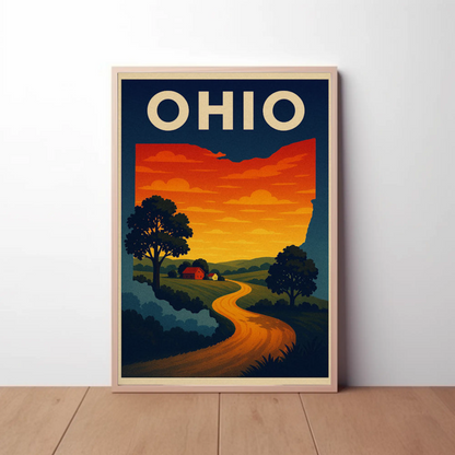 Ohio Country Road Sunset Horizon Travel Poster