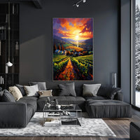 Vibrant Vineyard Sunset Landscape Impressionistic Artistic Poster