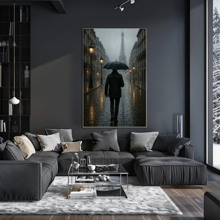 Parisian Rain: Atmospheric Urban Cityscape Poster