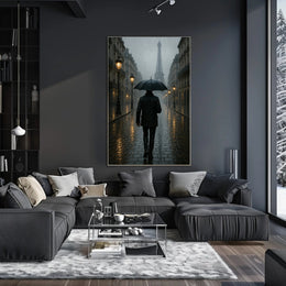 Parisian Rain: Atmospheric Urban Cityscape Poster
