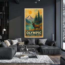 Olympic National Park Scenic Landscape Print Vintage Travel Decor Pacific Northwest Poster