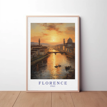 Florence Italy Sunset River Cityscape Romantic Travel Poster