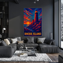 Rhode Island Lighthouse At Sunset Poster