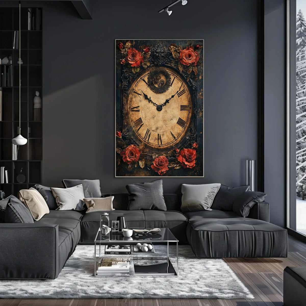 Vintage Clock with Roses Artistic Cultural Heritage Poster
