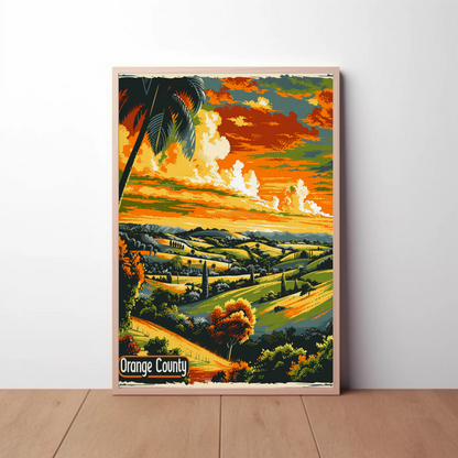 Orange County California Fields Sunset Travel Poster