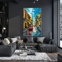 Vibrant Urban Street Scene Impressionistic Art Poster