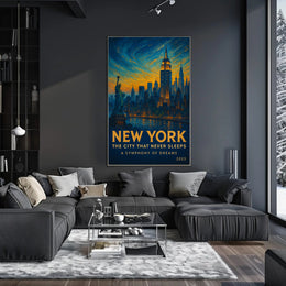 New York Poster Vintage Cityscape Skyline Urban Wall Art