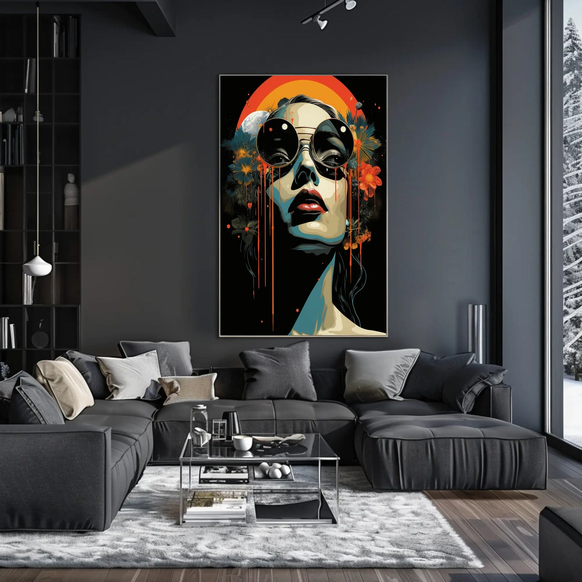 Stylized Portrait with Abstract Floral Elements Artistic Poster