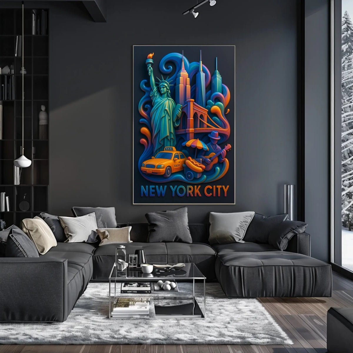 New York City Vibrant Landmarks Poster Modern Wall Art