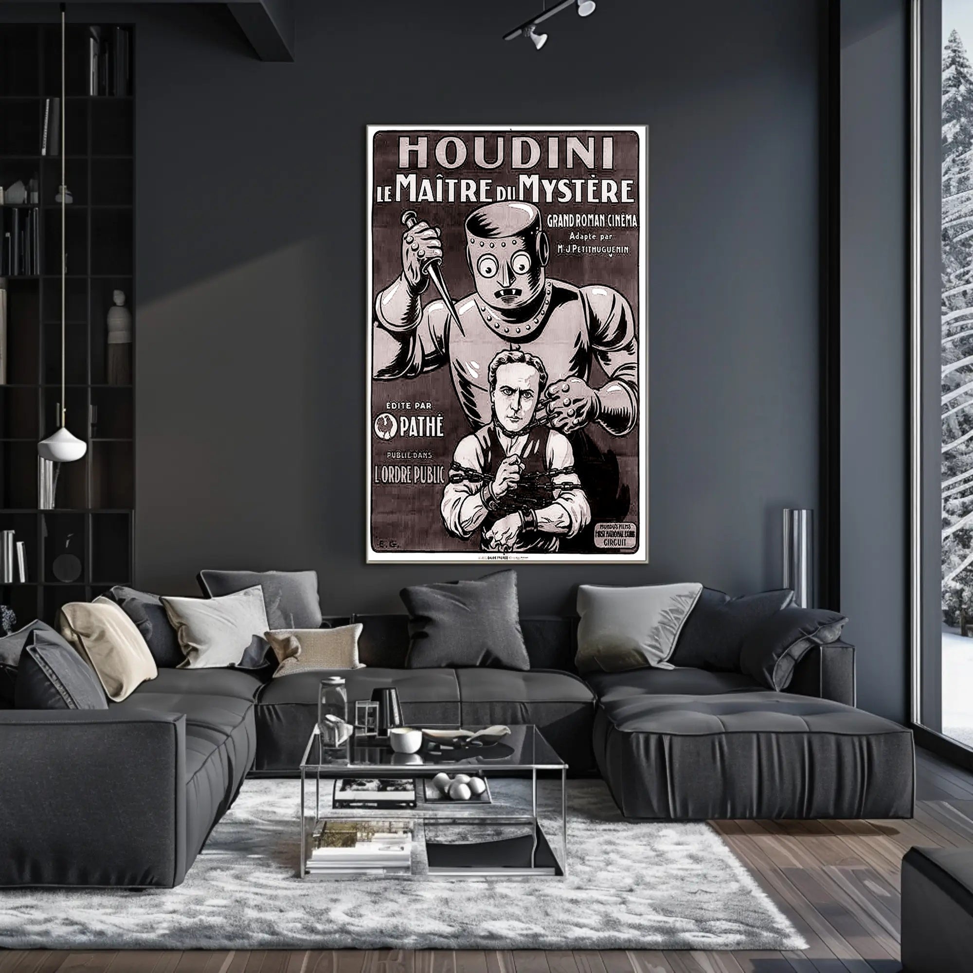 Houdini Robot Illusion: Vintage Suspense Movie Poster