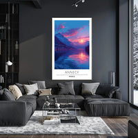 Annecy Lakeside Tranquility Sunrise Travel Poster