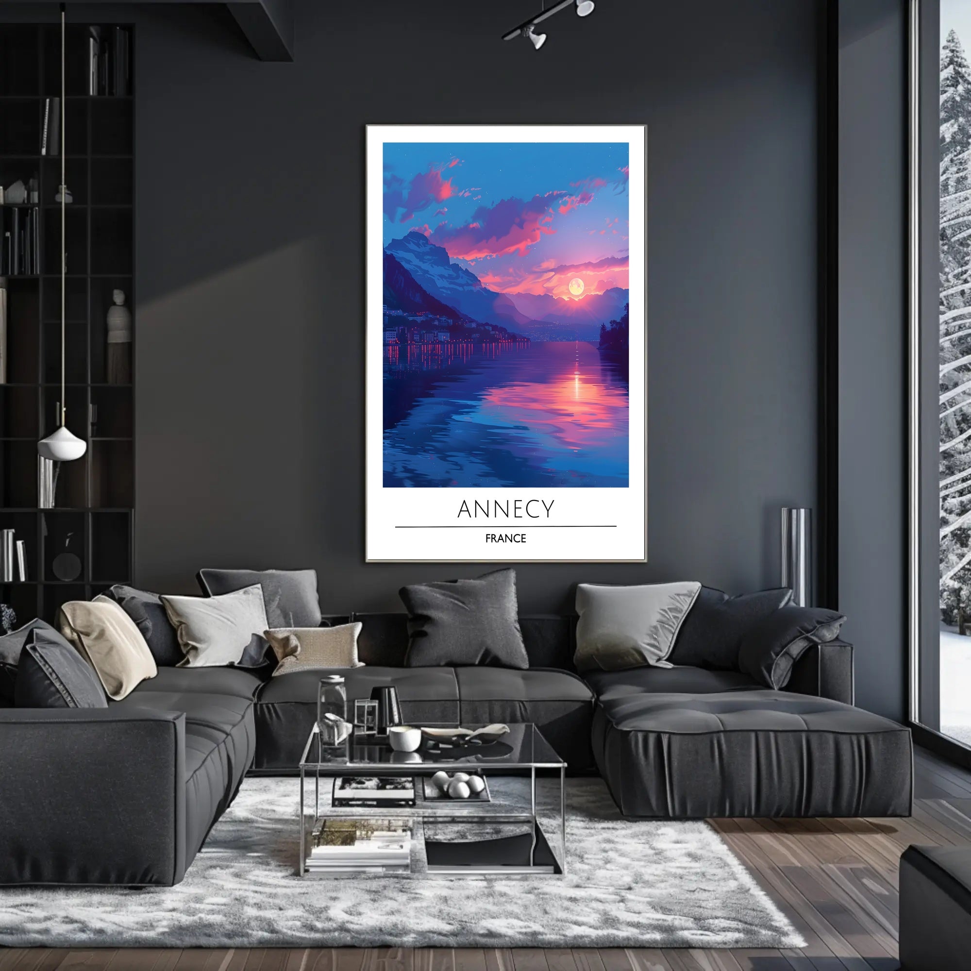 Annecy Lakeside Tranquility Sunrise Travel Poster