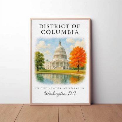 Washington DC Capitol Autumn Reflection Travel Poster