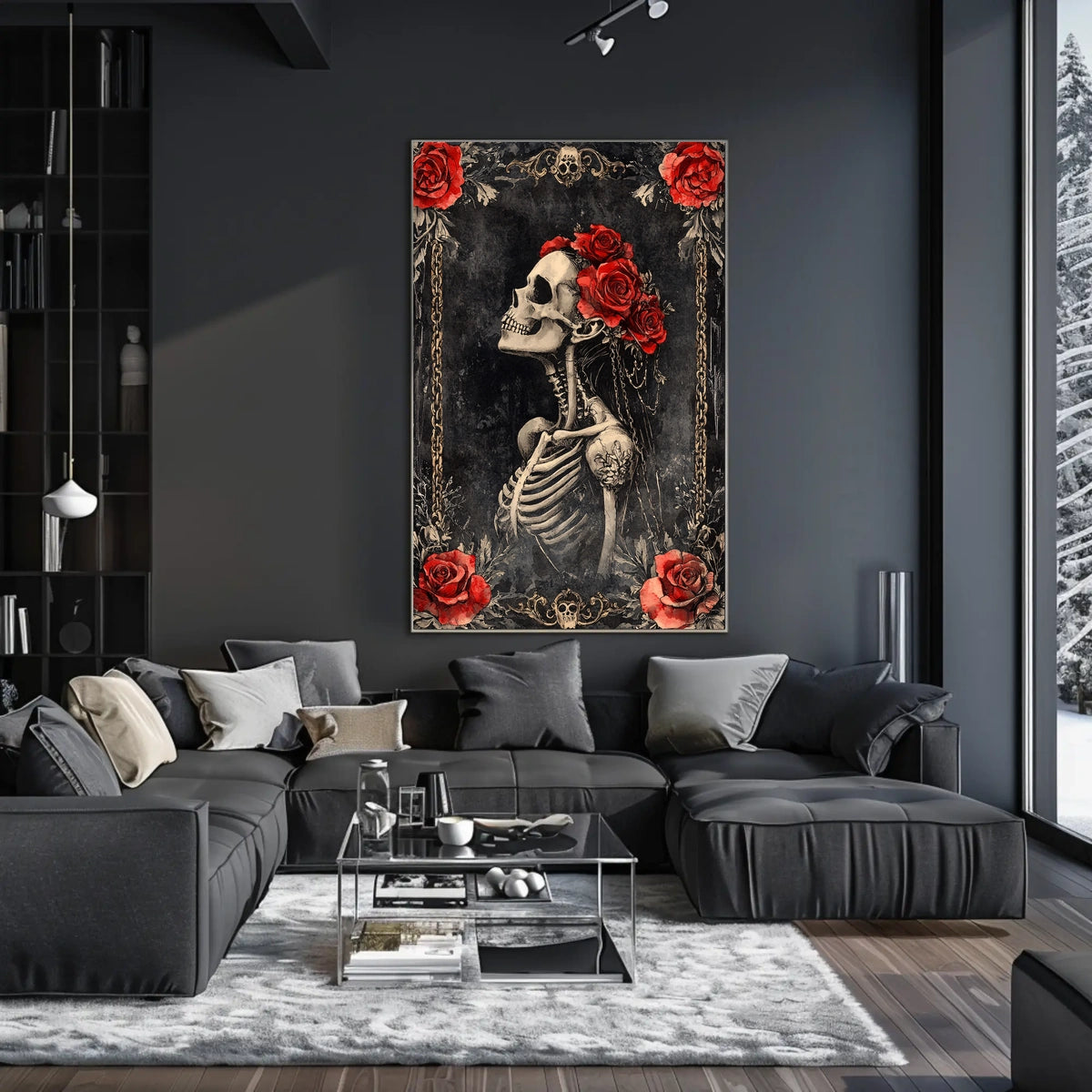 Gothic Floral Skeleton Art Print Pop Culture Poster