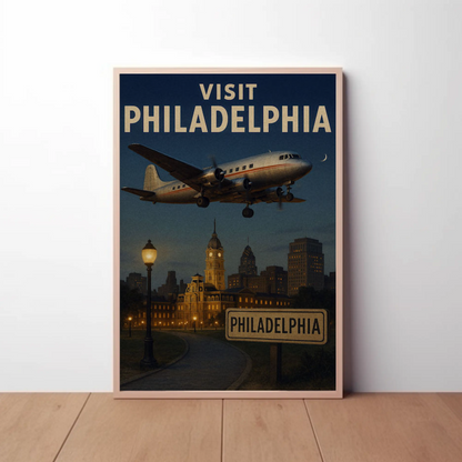 Visit Philadelphia Skyline Night Flight Travel Poster
