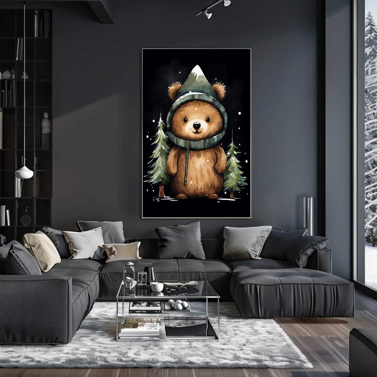 Whimsical Bear in Mountain Hood Cartoon Poster