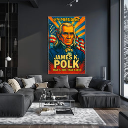 James K. Polk 11th President of the United States Colorful Comic Book Style Poster
