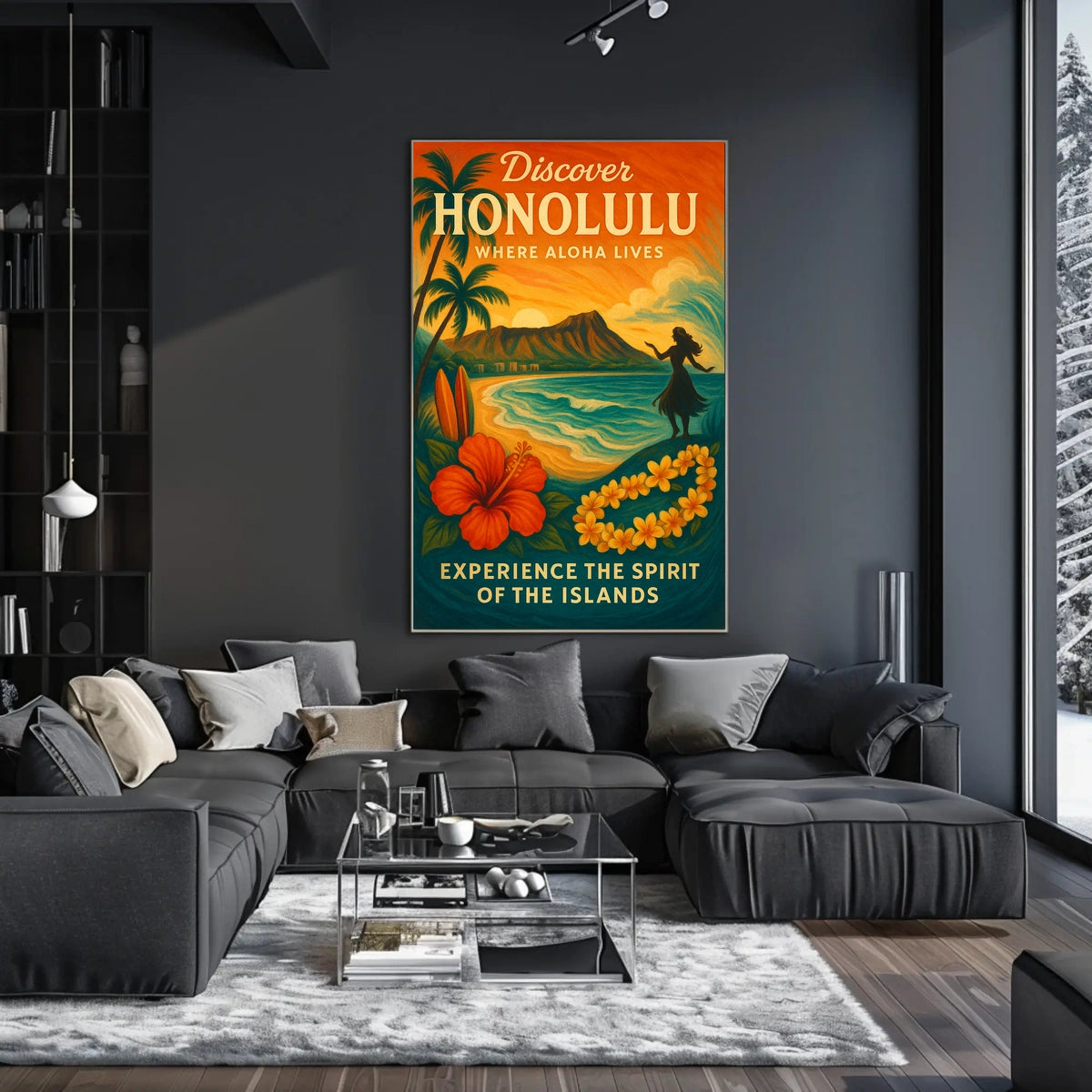 Honolulu Sunset Vintage Travel Poster Art