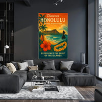 Honolulu Sunset Vintage Travel Poster Art