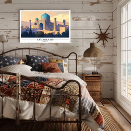 Serene Blue Domes of Samarkand Cultural Heritage Poster