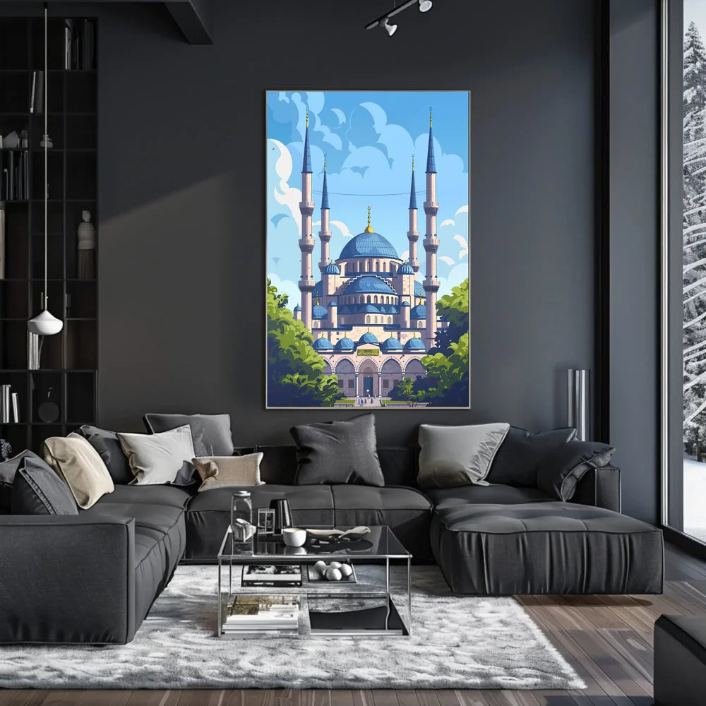 Grand Mosque Vector Art: Vibrant Islamic Heritage Poster