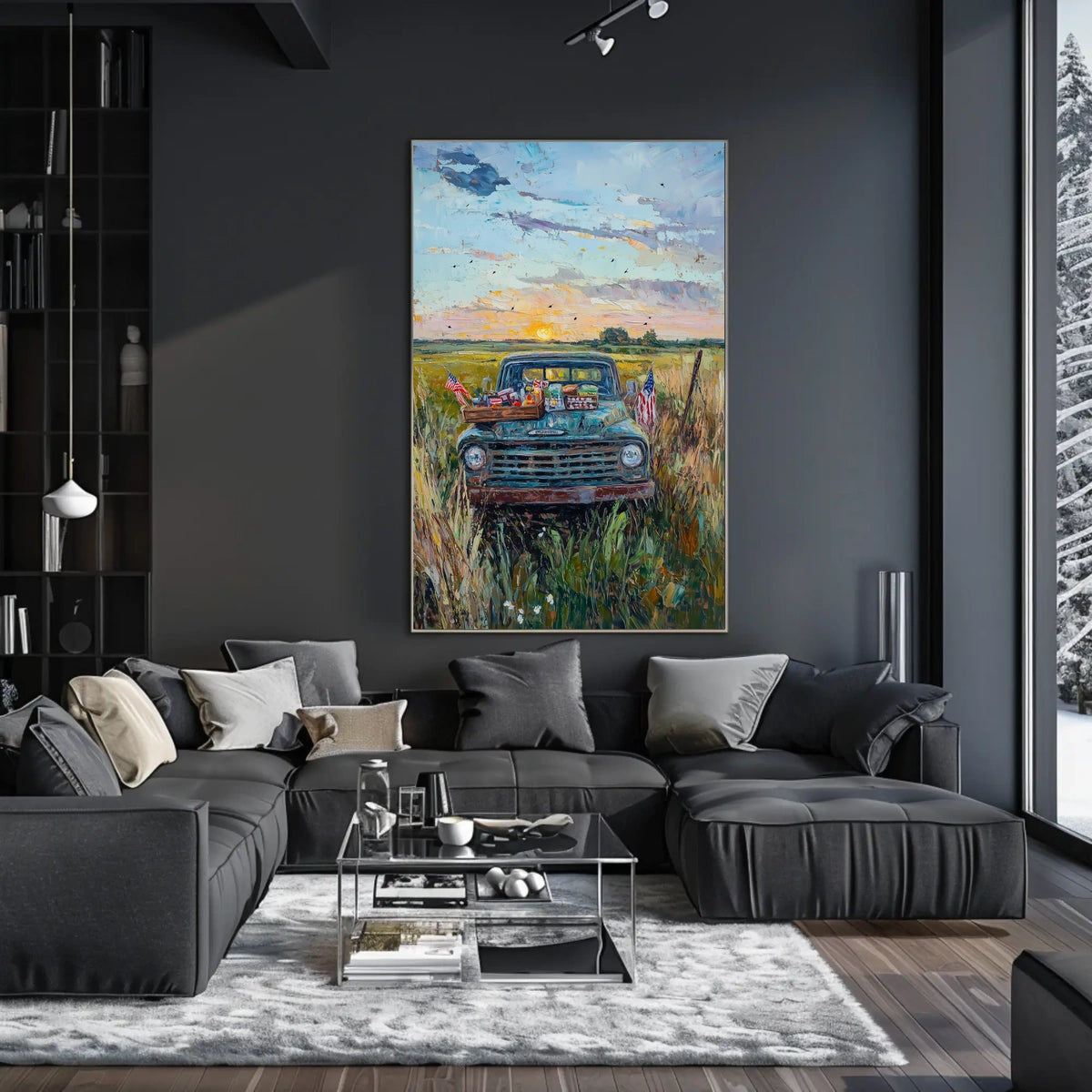 Vintage Pickup Truck Abstract Art On Canvas Fine Poster