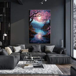 Tranquil Cherry Blossom Lake Poster
